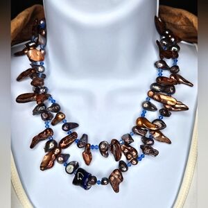 Genuine Fresh Water Laser Dyed Pearl and Crystal Necklace 18"